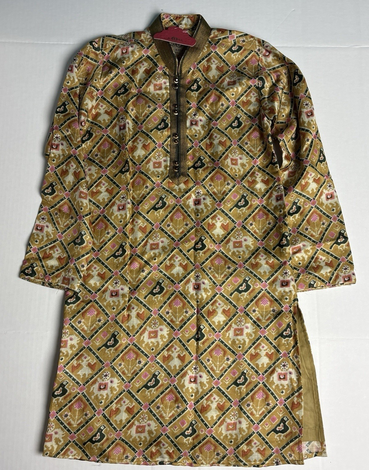 Kora Kids by Nilesh Mitesh Size 8 Kurta Dress New Tag Long Sleeve Button Gold