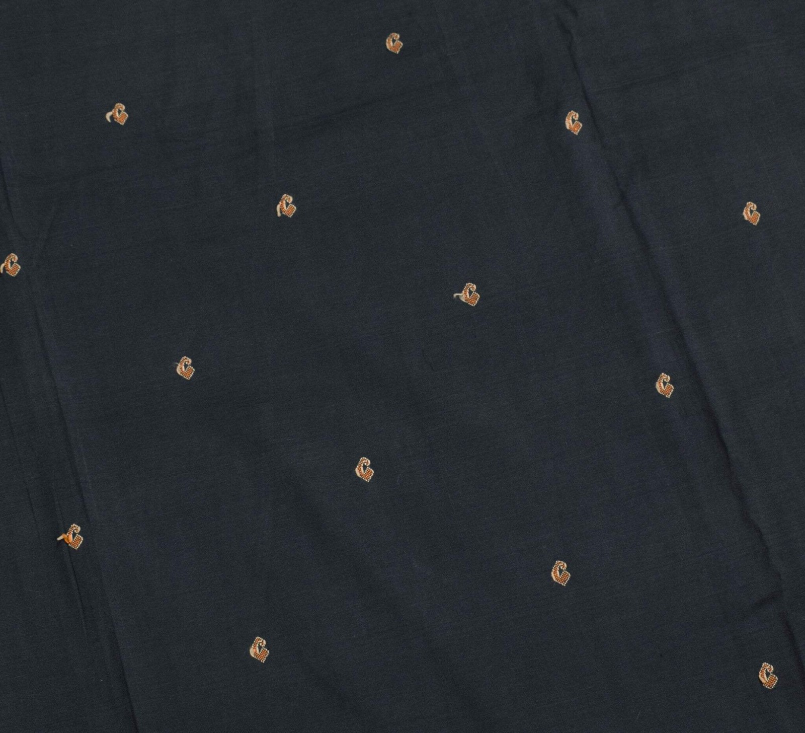 Sushila Vintage Black Hand Woven Saree Pure Cotton Silk Paisley Soft Sari Fabric