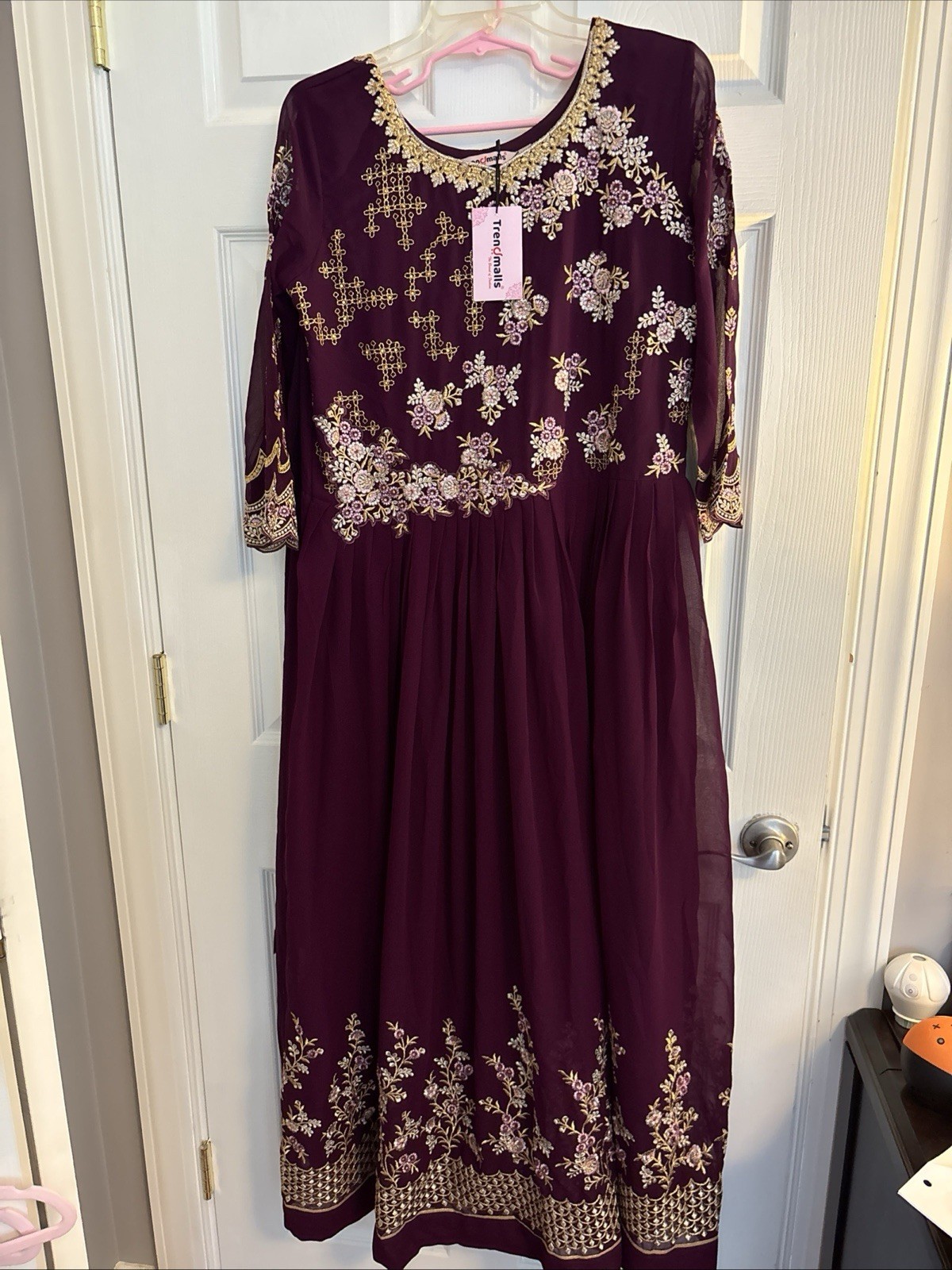 Trendmills Womens Georgette Embroidery Anarkali Suit Set, Size L, Purple