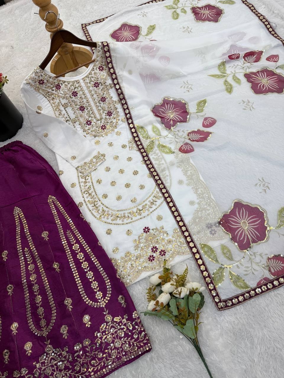 Indian Designer Pure Silk Top Palazzo With Dupatta For Function Wear