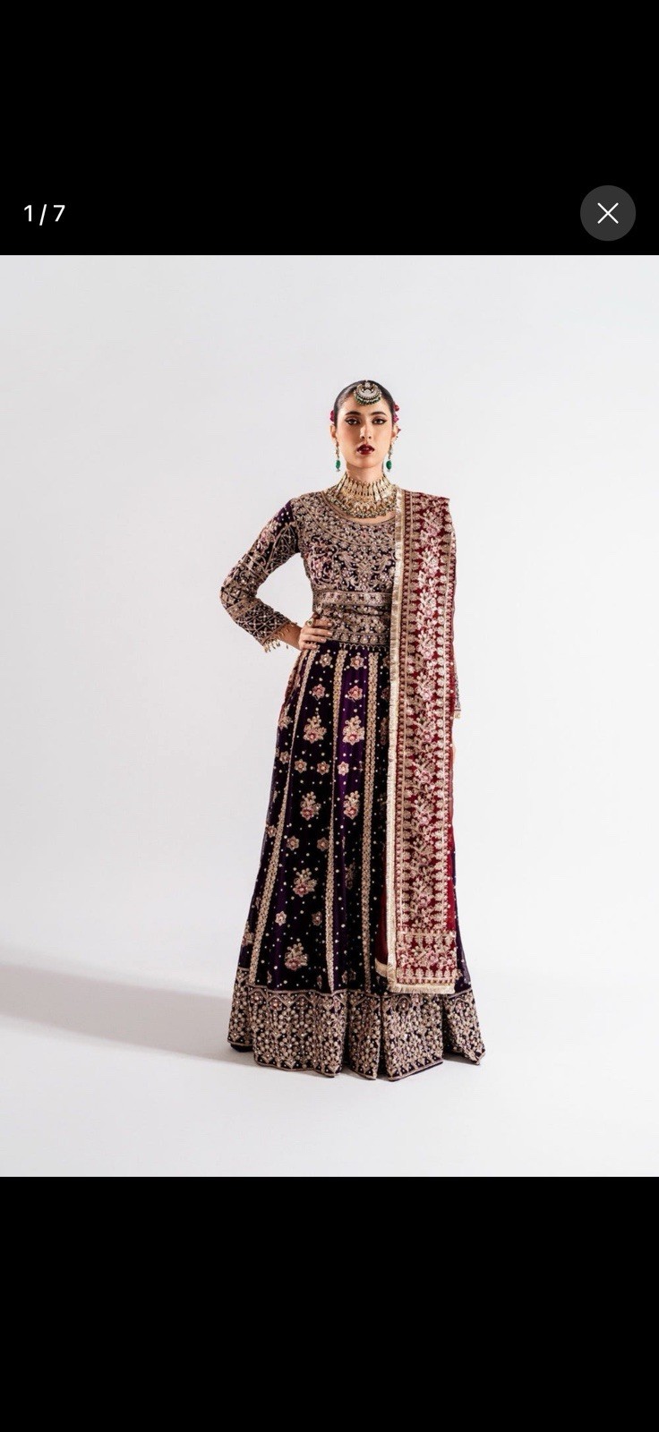 Haseens Official Laloona 3pc Dress Set w/ Dupatta Purple Net Embroidered