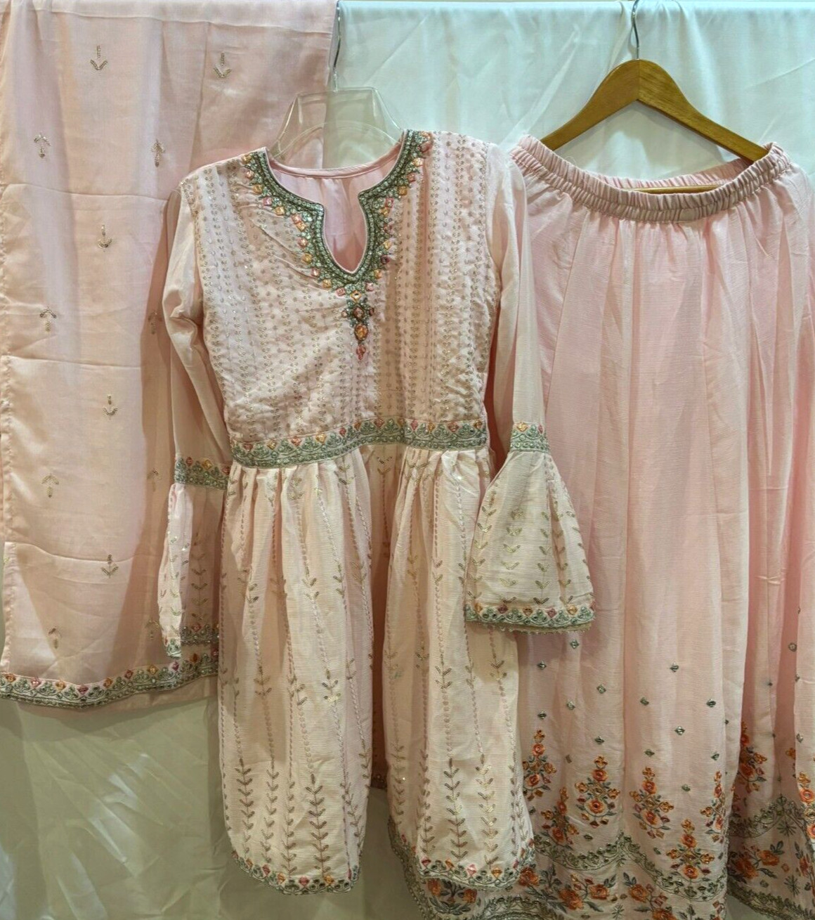 Mint Green & Pink Embroidered Sharara Set – Ethnic Wear