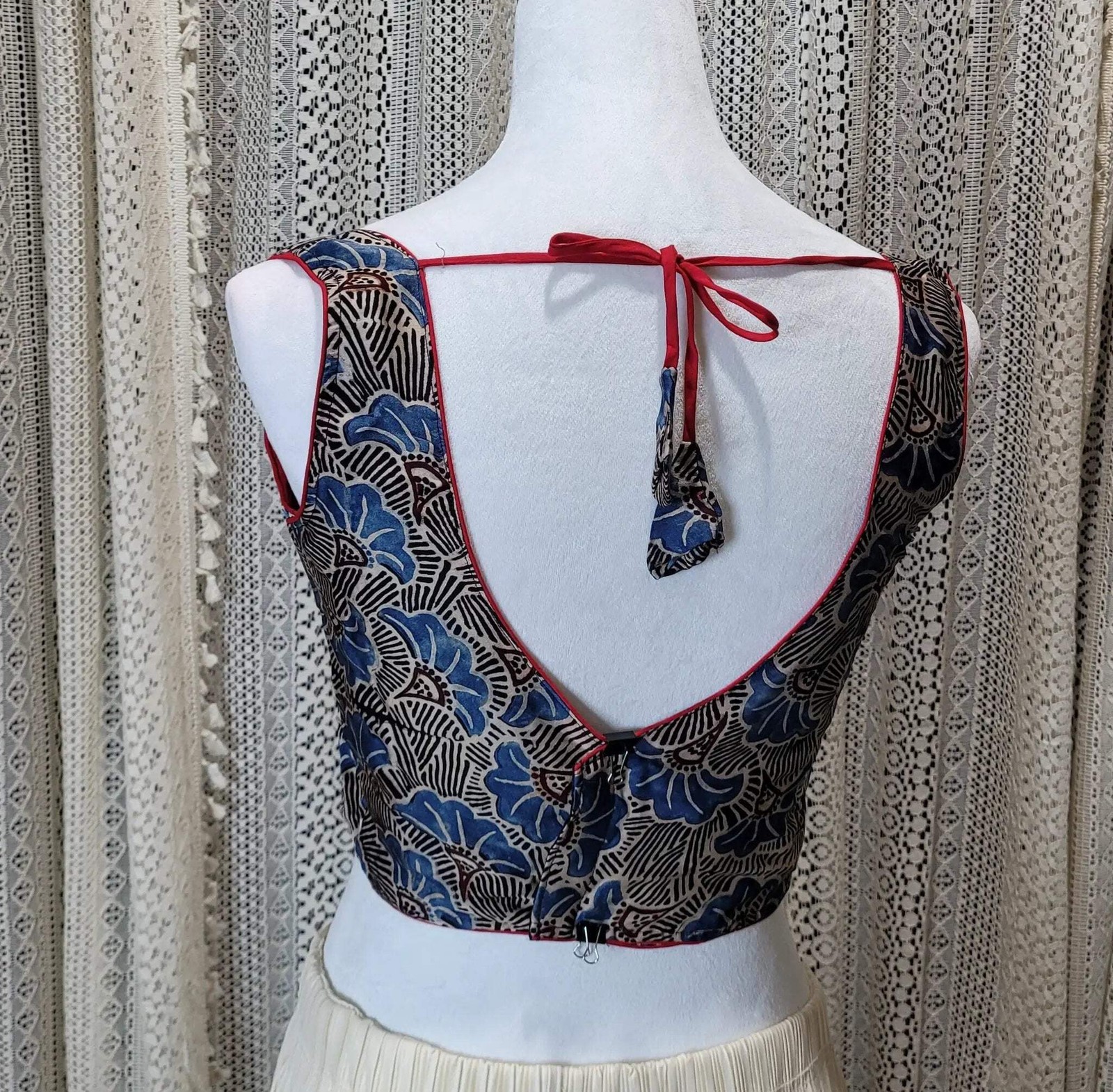 Ajrak Modal Silk Sleeves Plunge Neck Blouse | Stylish Ethnic Wear | Indian Silk