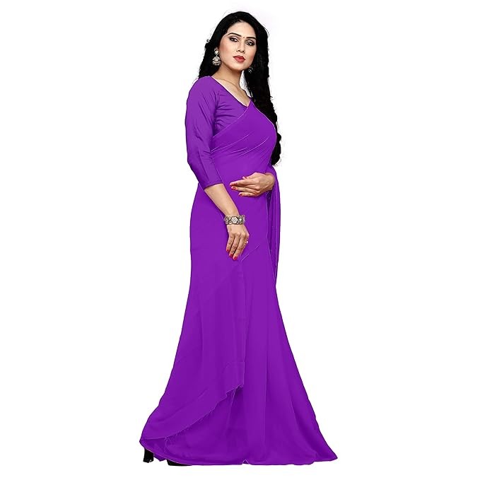 Sidhidata Women’s Georgette Saree With Unstitched Blouse Piece purple Pack Of 1