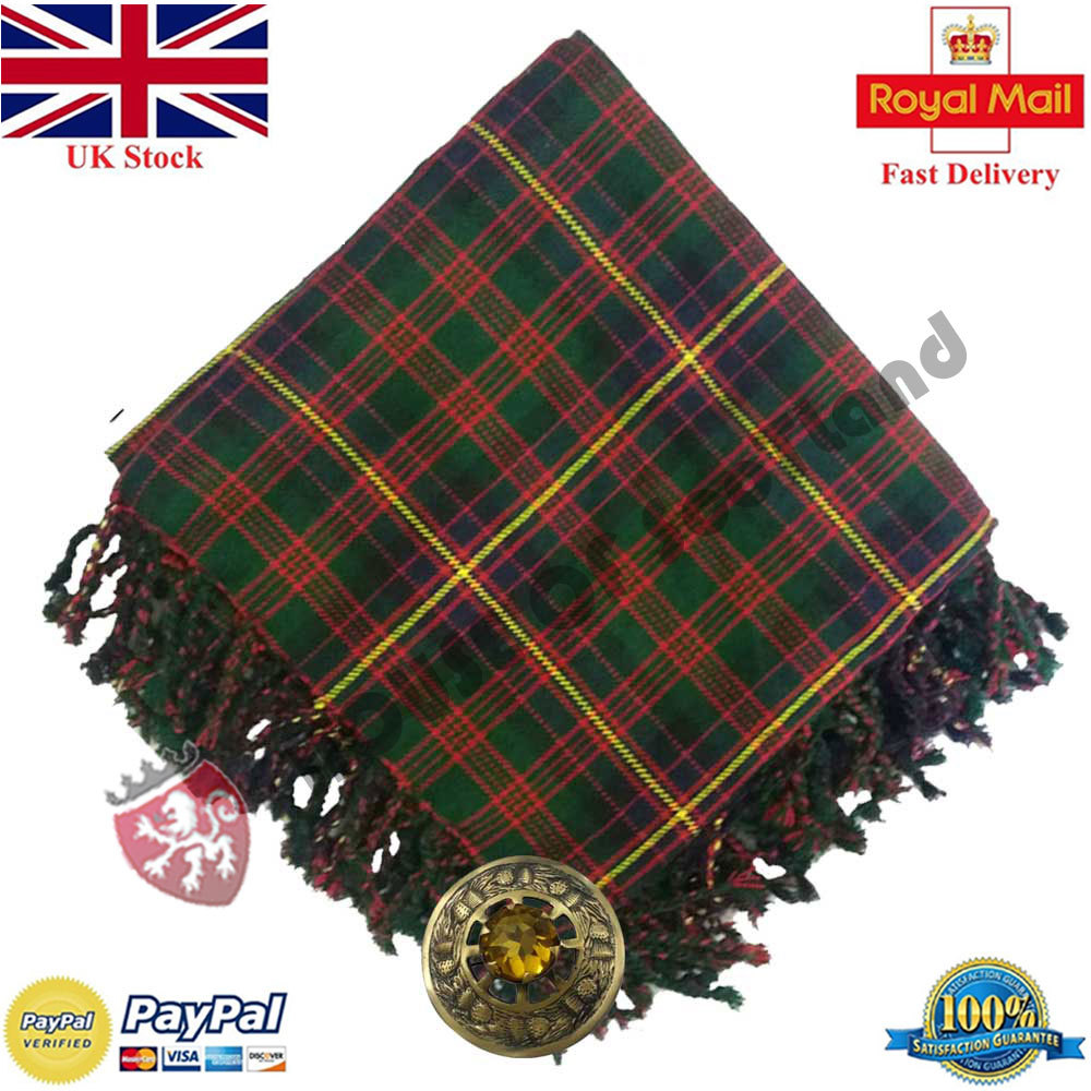 Scottish Highland Kilt Fly Plaid Cameron Of Errachet Tartan 48” X 48” Wool