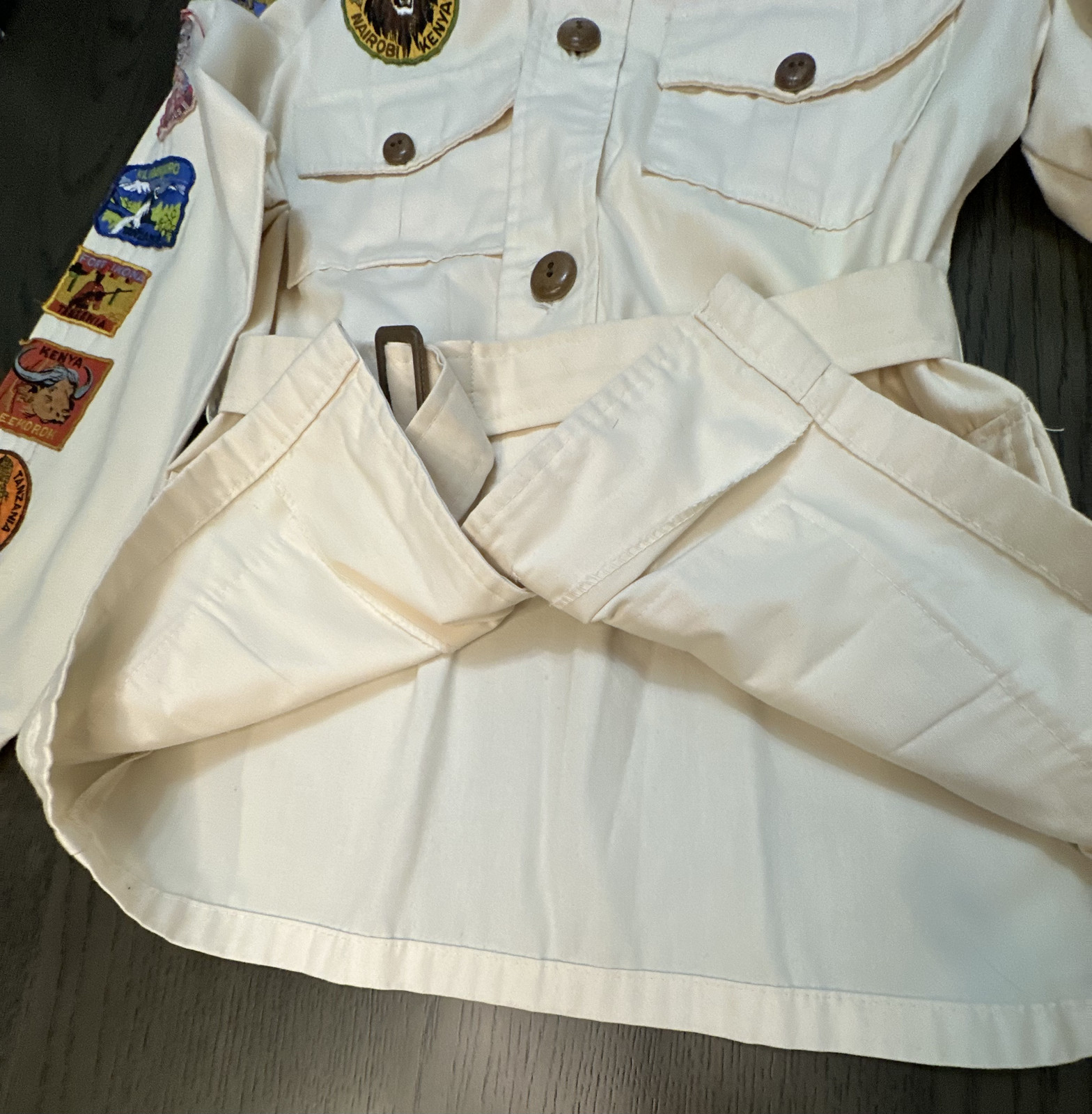 Vintage Safari Jacket 1970’s with 18 Vintage African Patches Boys or Small Woman
