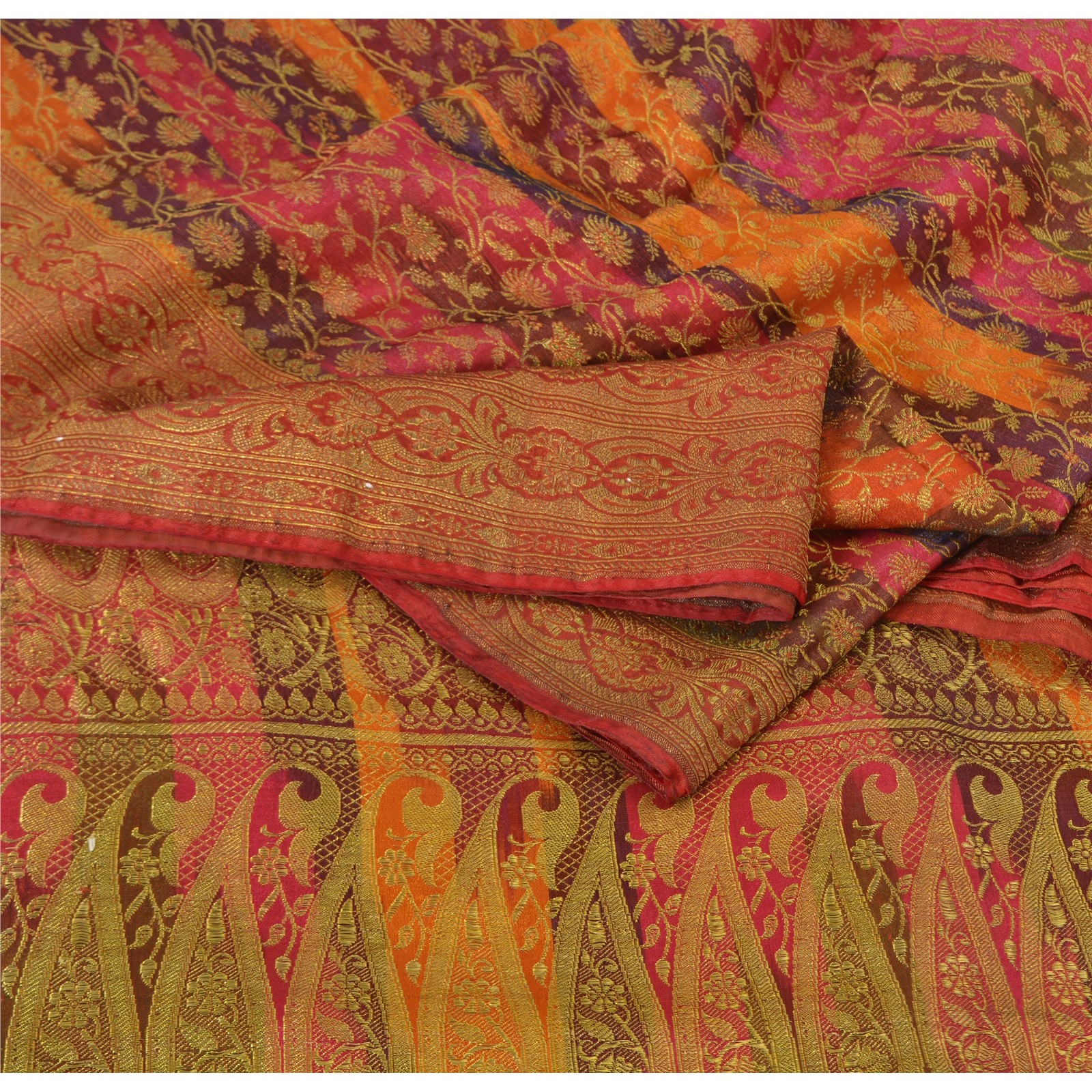 Sanskriti Vintage Sarees Blend Silk Brocade/Banarasi Woven Sari Craft Fabric