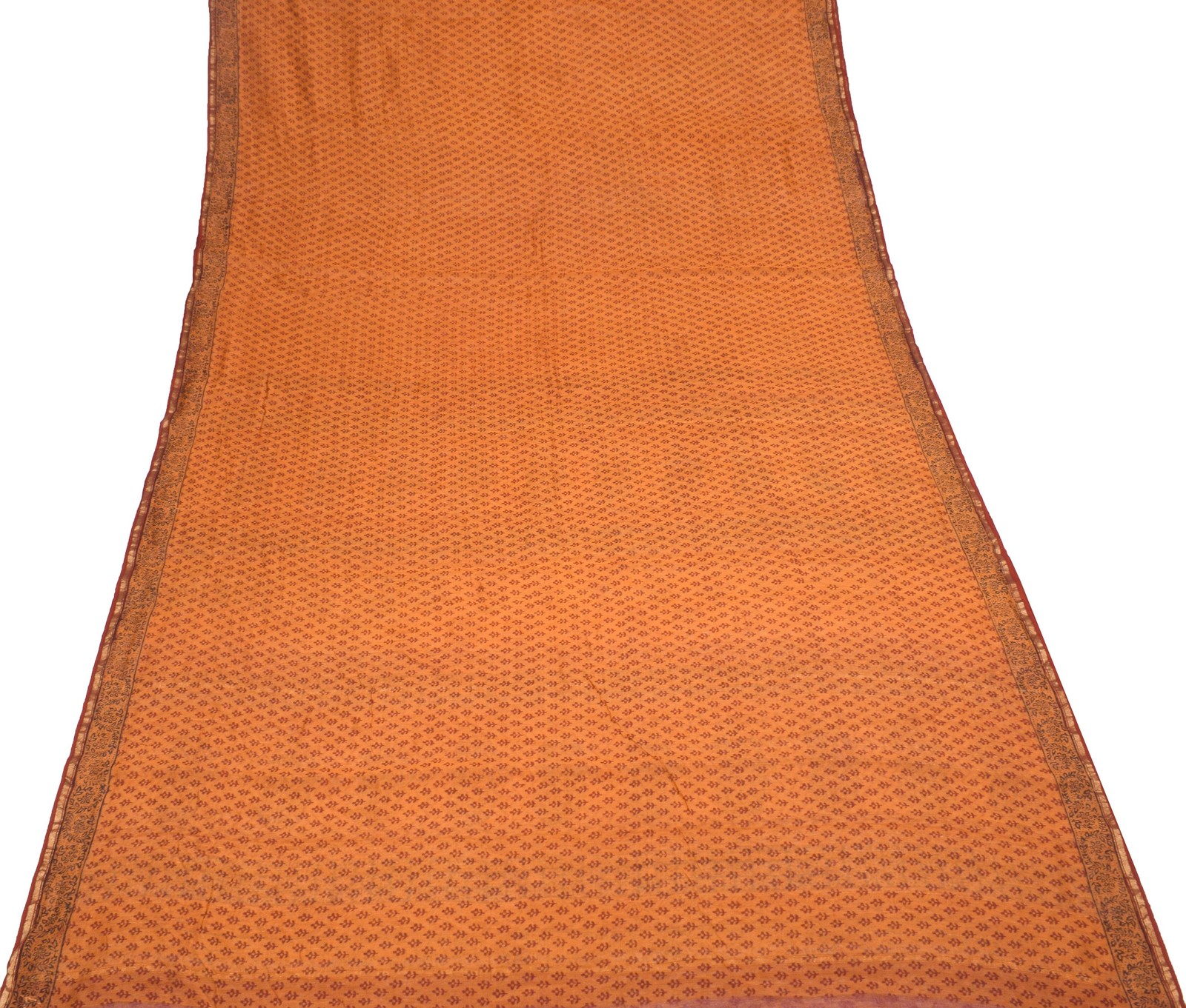 Sushila Vintage Rust Saree Pure Cotton Silk Hand Block Print & Zari Woven Soft S