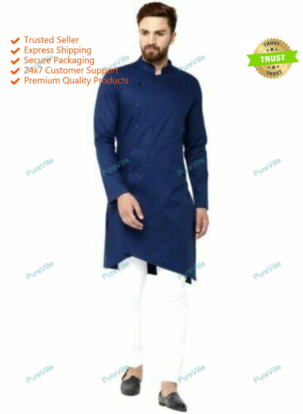 Mens Kurta only Cotton Mens Shirt Solid All Size Loose Fit Long Kurta