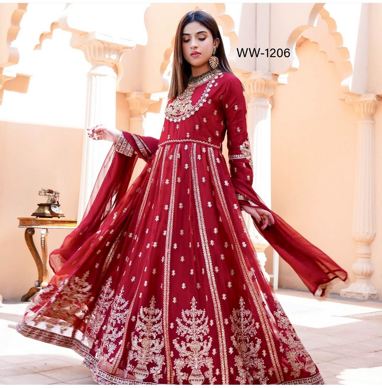Heavy Georgette Gown Pant Dupatta Set Fully Stitched Embroidery Work