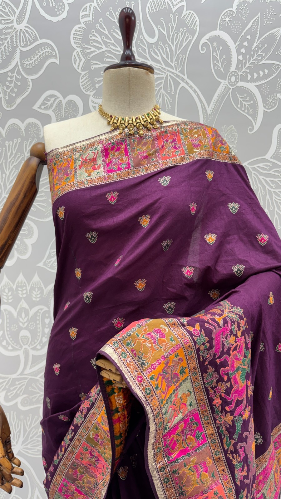 Designer Pashmina Silk Saree Wedding Haldi Mehndi Festival Saree