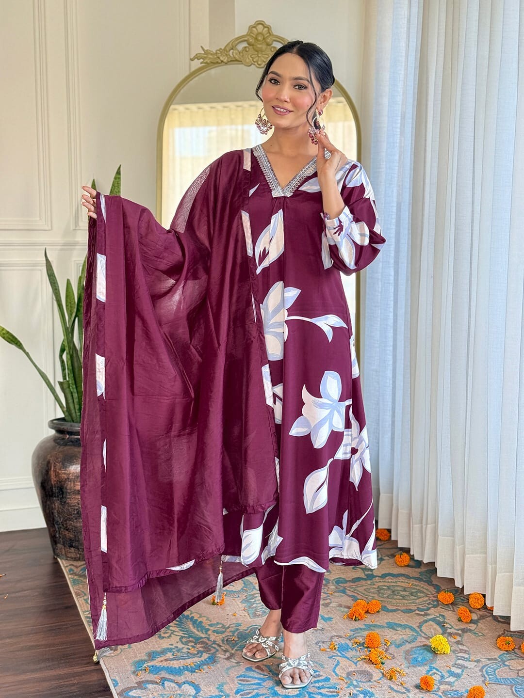 Women’s FRENCH CREPE Embroidery Kurta with Pant & Dupatta
