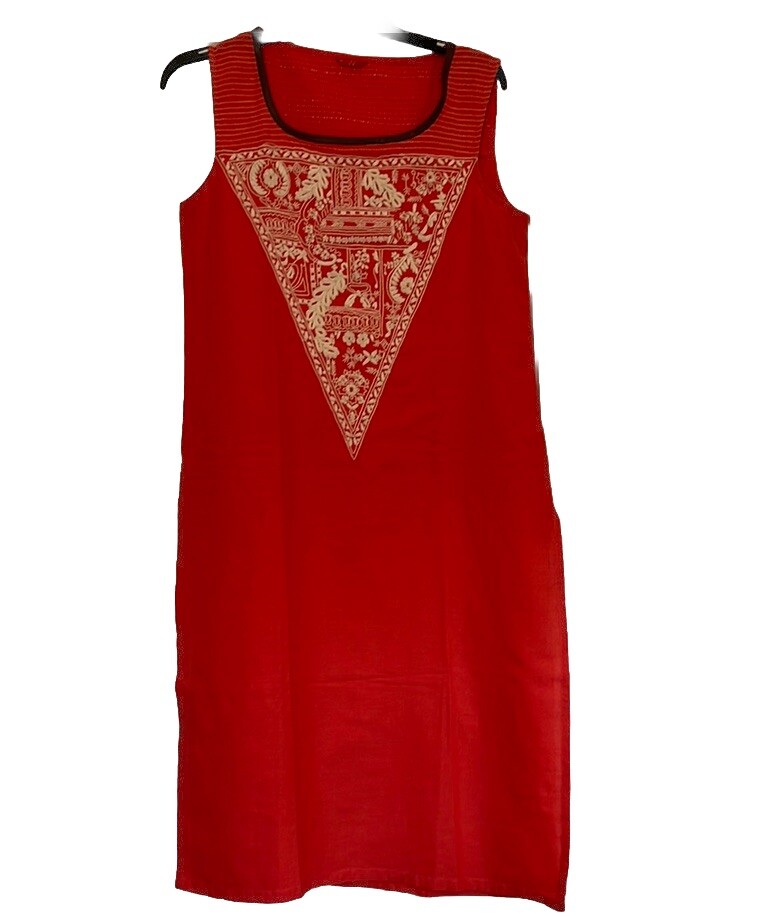 W FOR WOMEN Long Tunic Kurta Cotton Orange Color Size 16 Medium Sleeveless
