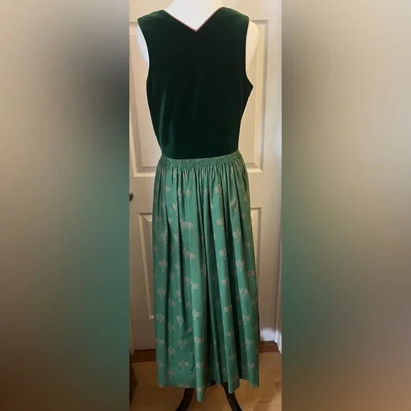Very High Quality vintage silk, linen & velvet dirndl dress – green & orange