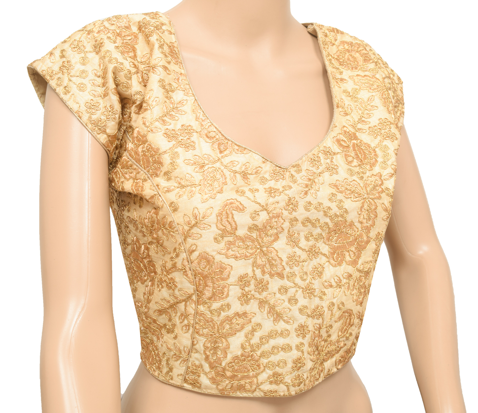 Sushila Vintage Readymade Stitched Sari Blouse Cream Floral Embroidered Silk Top