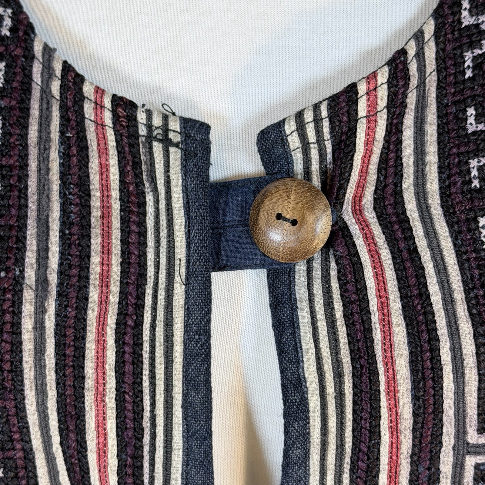 Vintage Hmong Handwoven Ethnic Jacket XL Blue Indigo Geometric Tribal Pattern