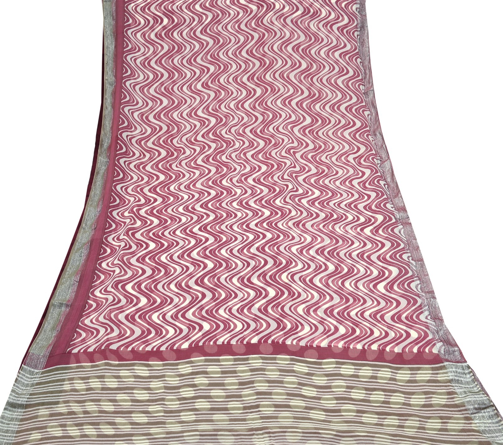Vintage Pure Chiffon Silk Saree Printed Abstract 5 Yards Fabric DressMaking Zari