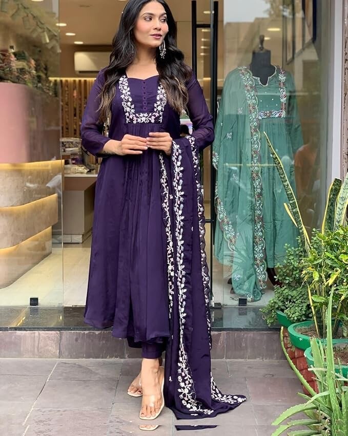 Rayon Blend A-Line Printed Kurta with Pant & Dupatta (Color & Design May Vary)