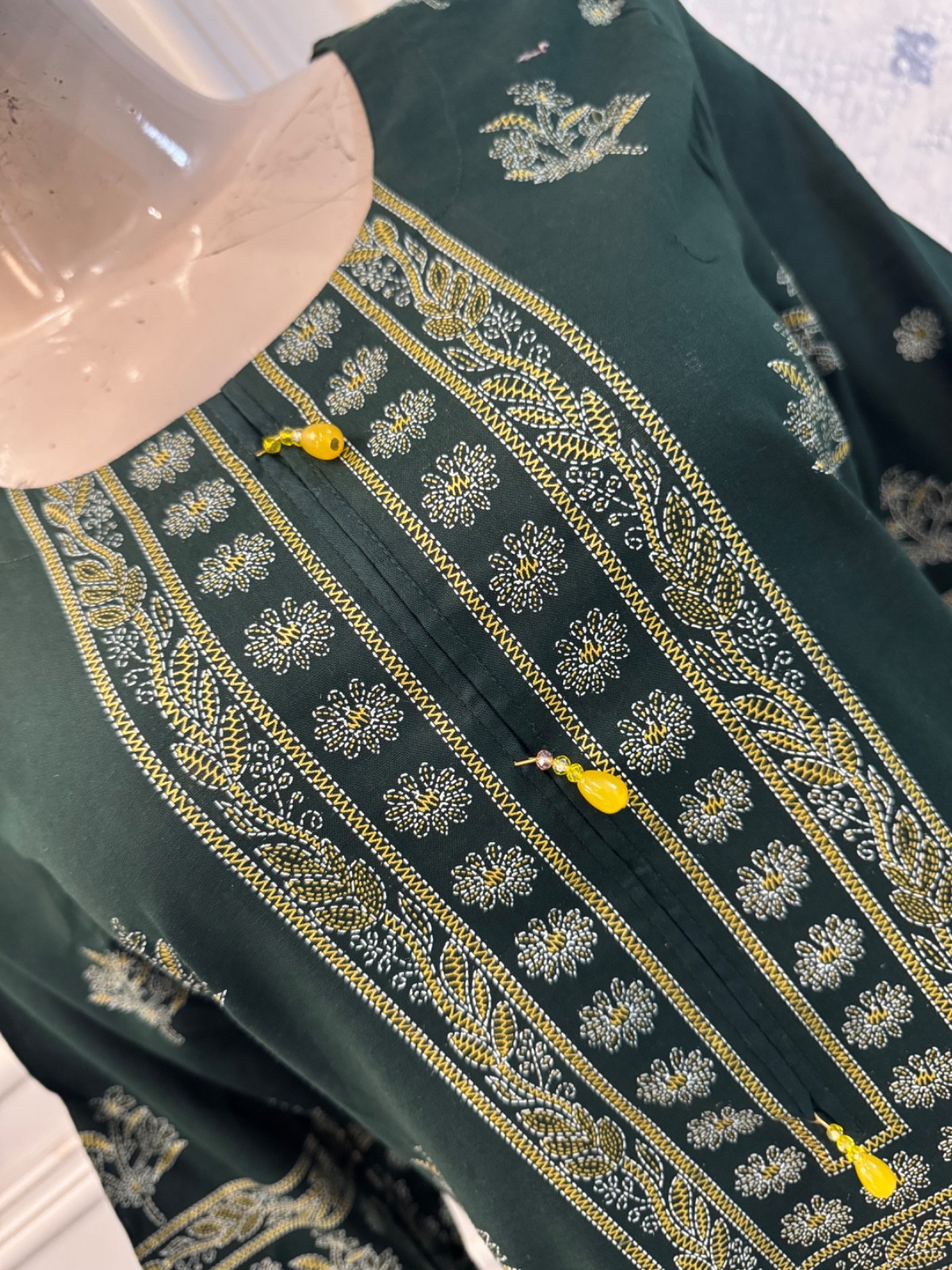 Pakistani Dark Green Printed Straight Shirt 3-PCS Lawn Suit ,XL #2