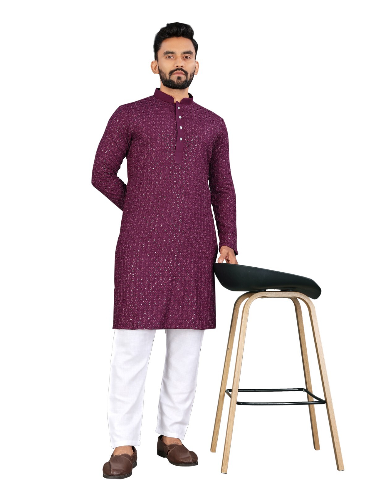Wedding Party Wear Cotton With Embroidery work Kurta Pajama Set For Men’s