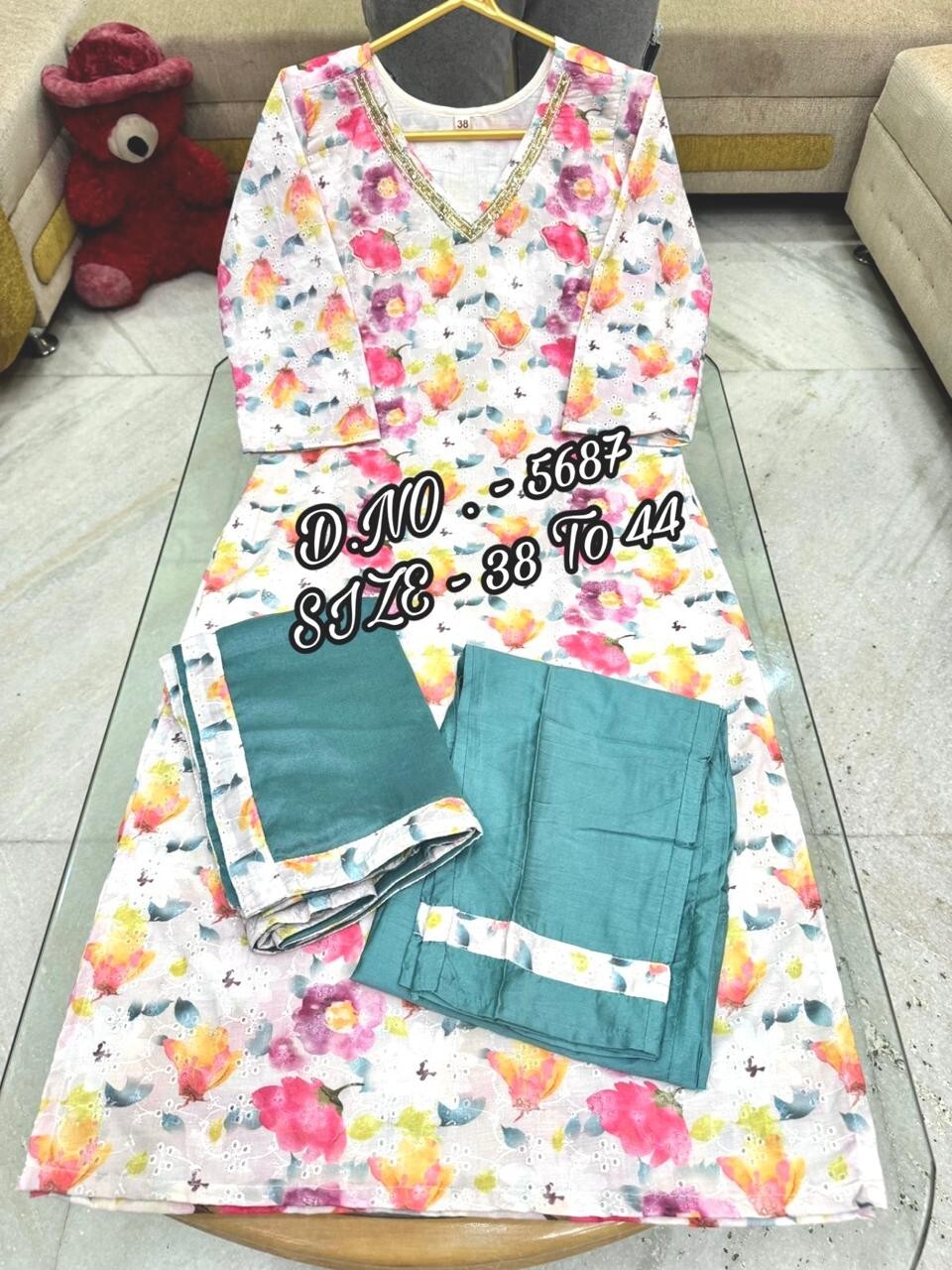 Women Muslin Silk Digital Print Pakistani Kurta With Pants & Dupatta, Eid Wear
