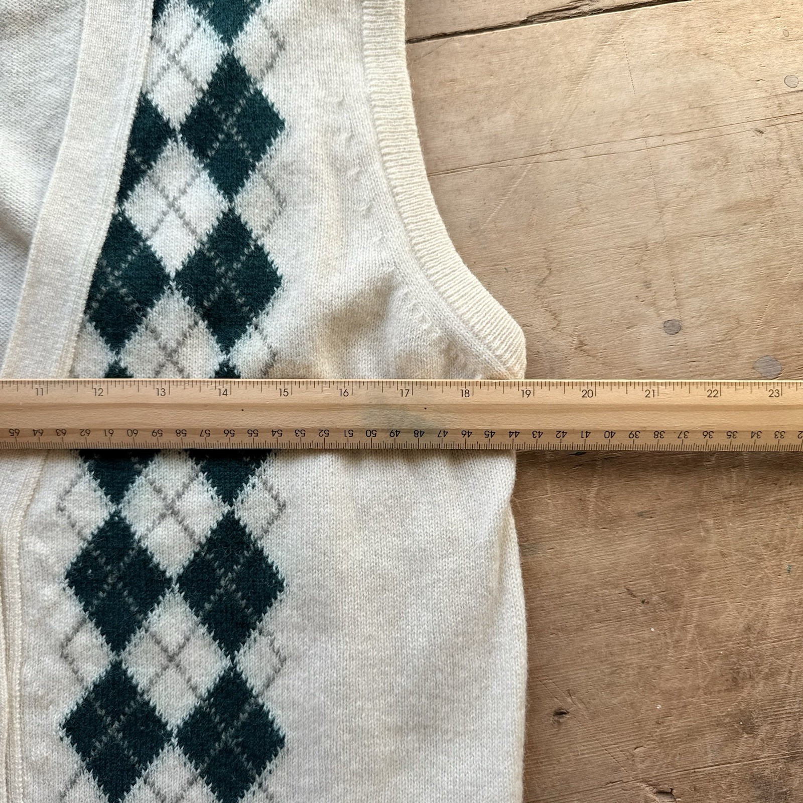 Men’s Jedburgh Kiltmakers Wool Vest Cardigan Sz 38 Cream Green Argyle Scottish