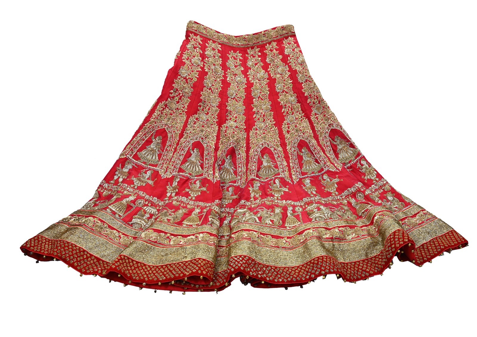 Indian Wedding Red Net/Satin Silk Hand Embroidered Designer Lehenga 3pcs set