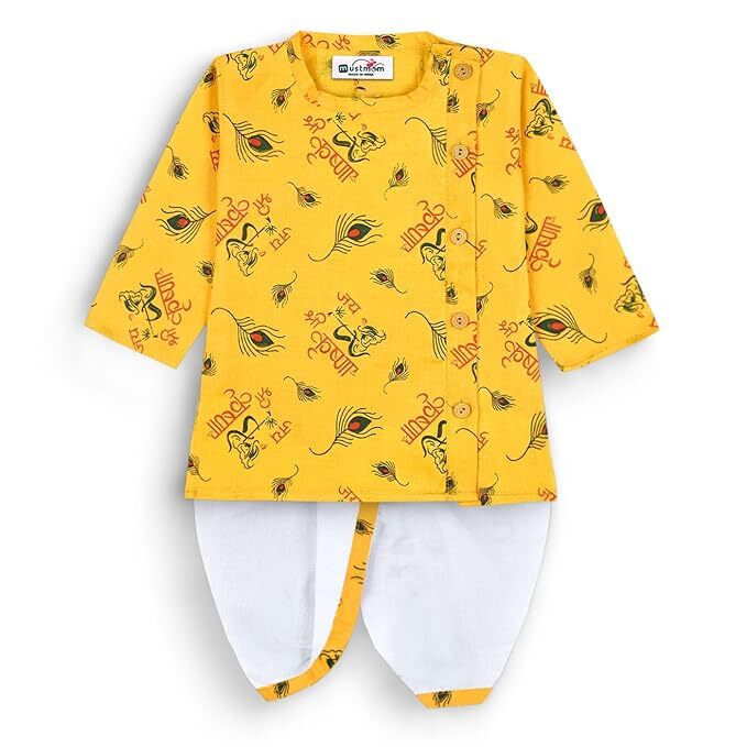Indian Traditional Baby Krishna Dress for Janmashtami Costume Kurta and Dhoti