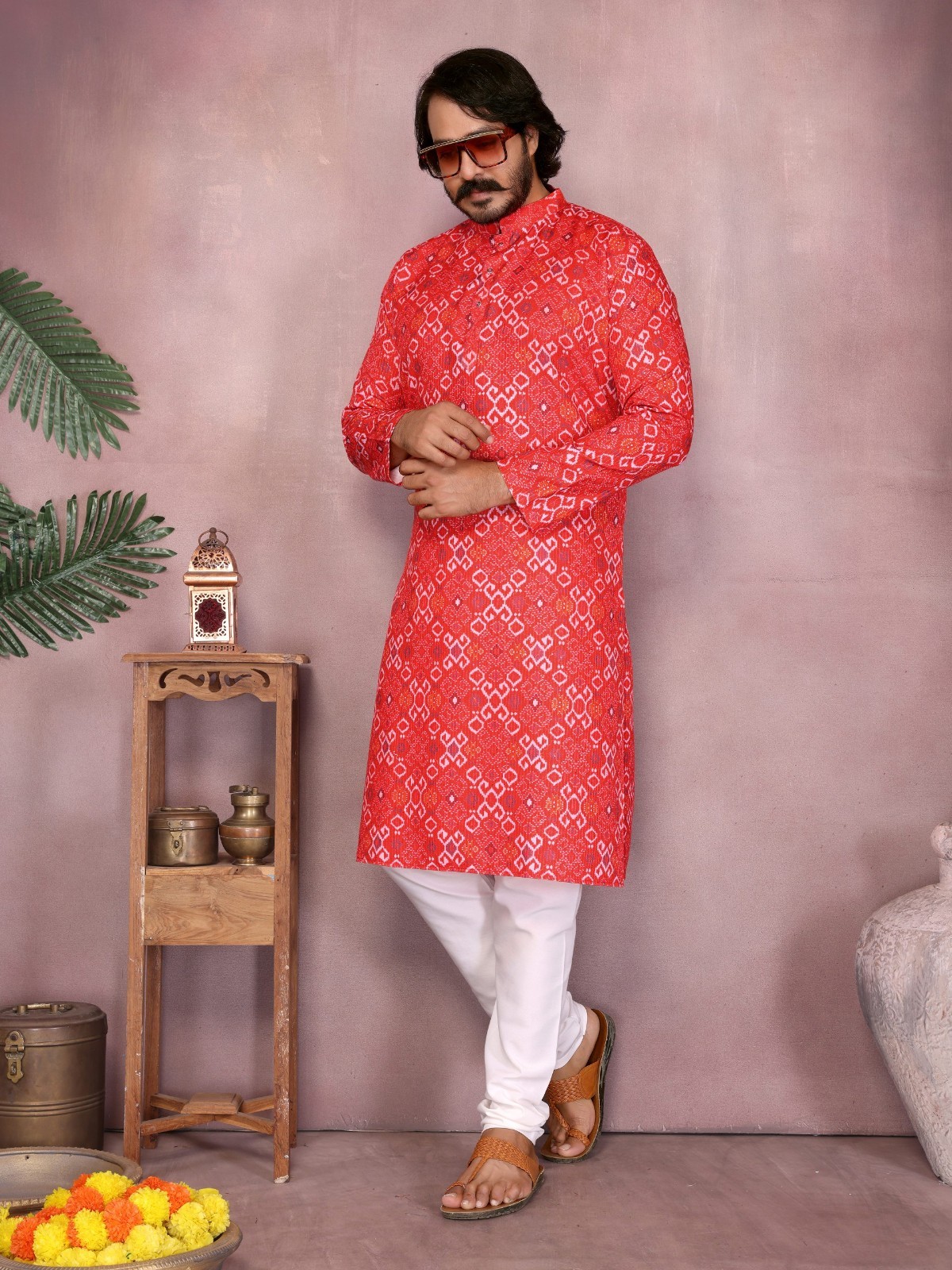 Wedding Embroidery Party Wear Cotton With work Kurta Pajama Set For Men’s