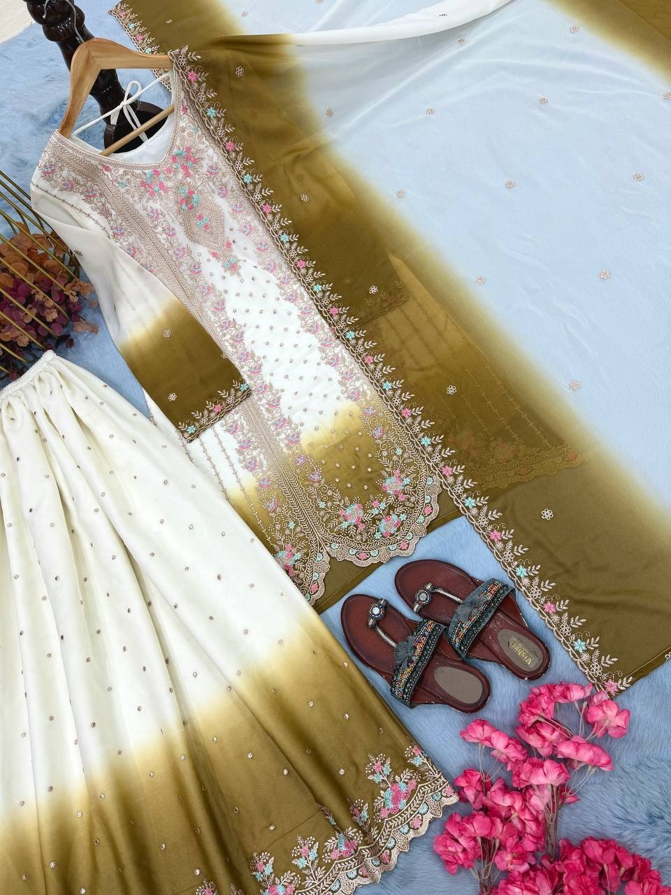 Indian Ethnic Wear Star Georgette Kurta Palazzo With Dupatta For Women