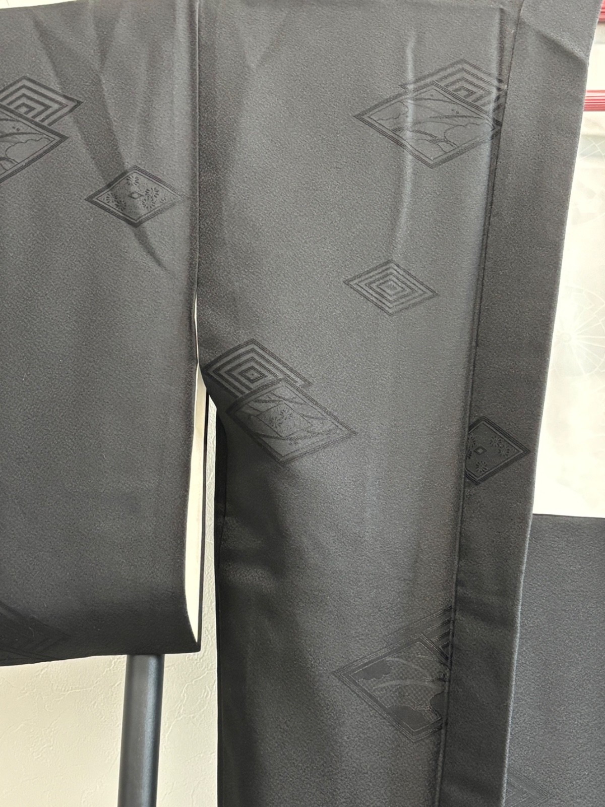 Vintage Japanese Black Haori Kimono Jacket Tonal Geometric Pattern from Japan