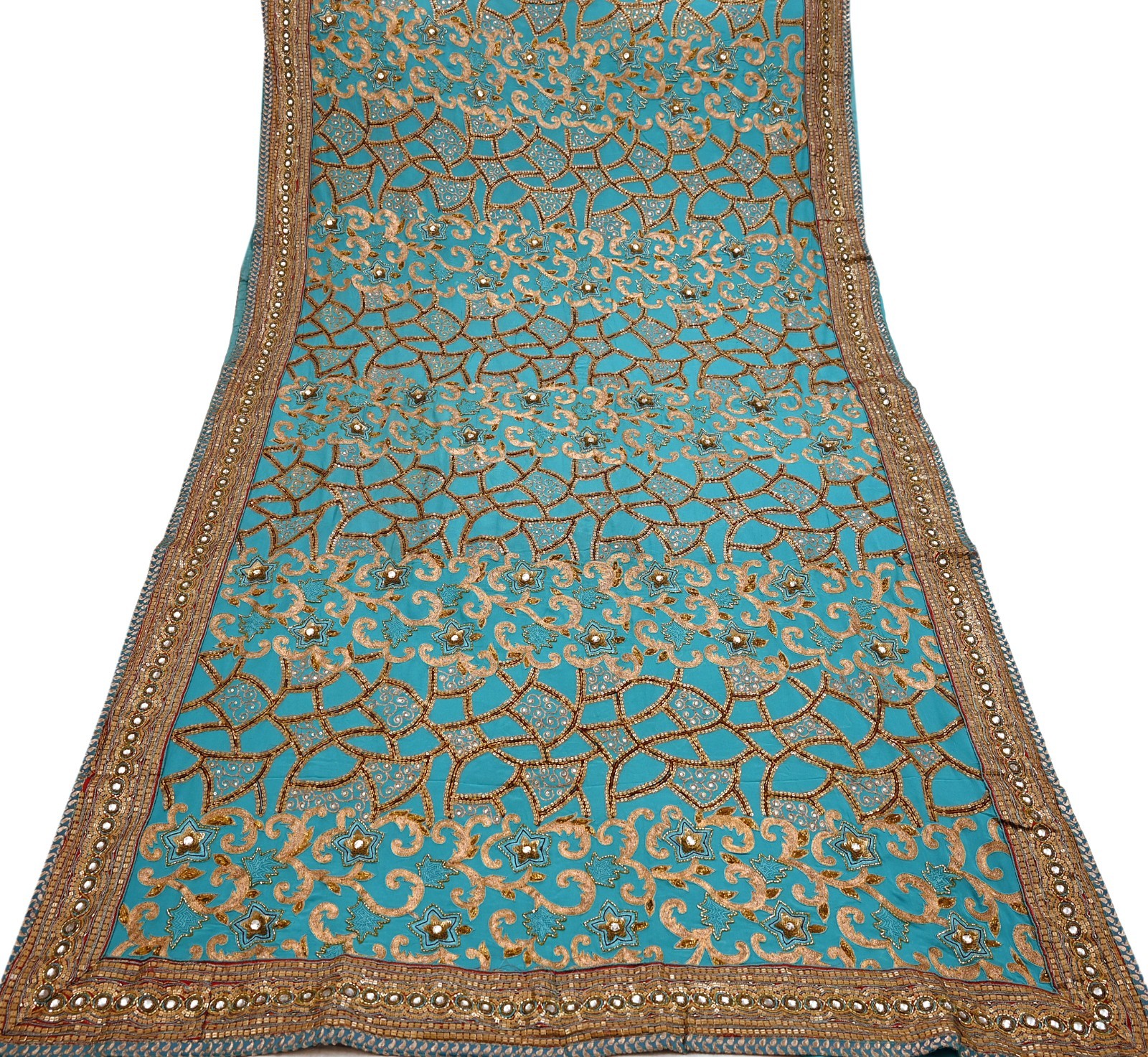 Pre-owned Sari Green Pure Georgette Silk Hand Embroidered Anamika Khanna saree