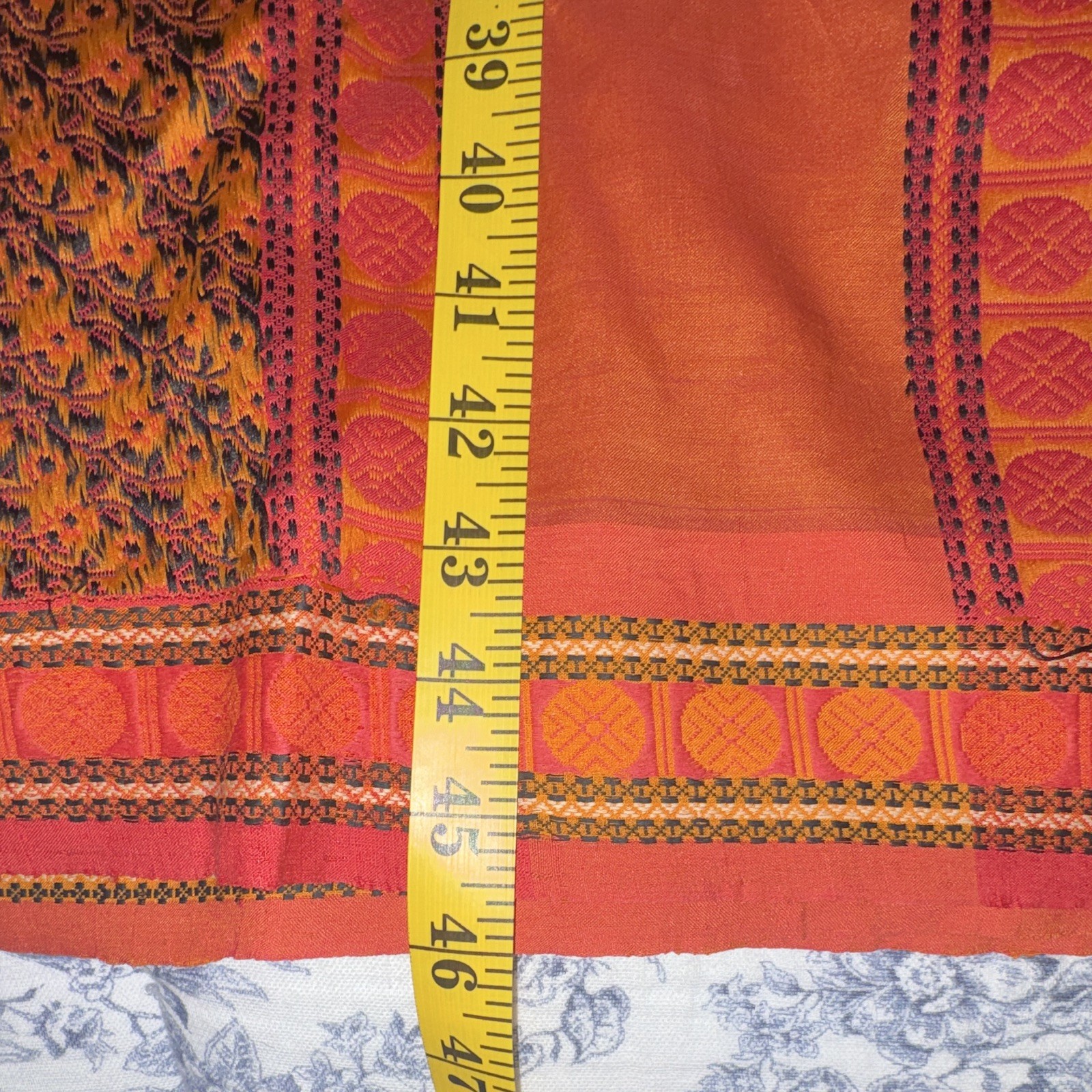 Womens Orange Red Black Gold Woven Synthetic Saree with Patterned Border