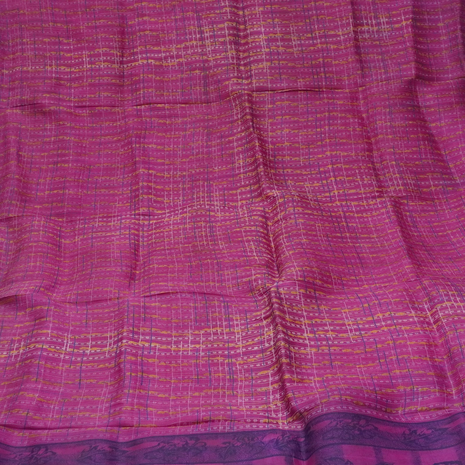 Vintage Purple Sarees 100% Pure Silk Printed Indian Sari 5YD Decor Craft Fabric