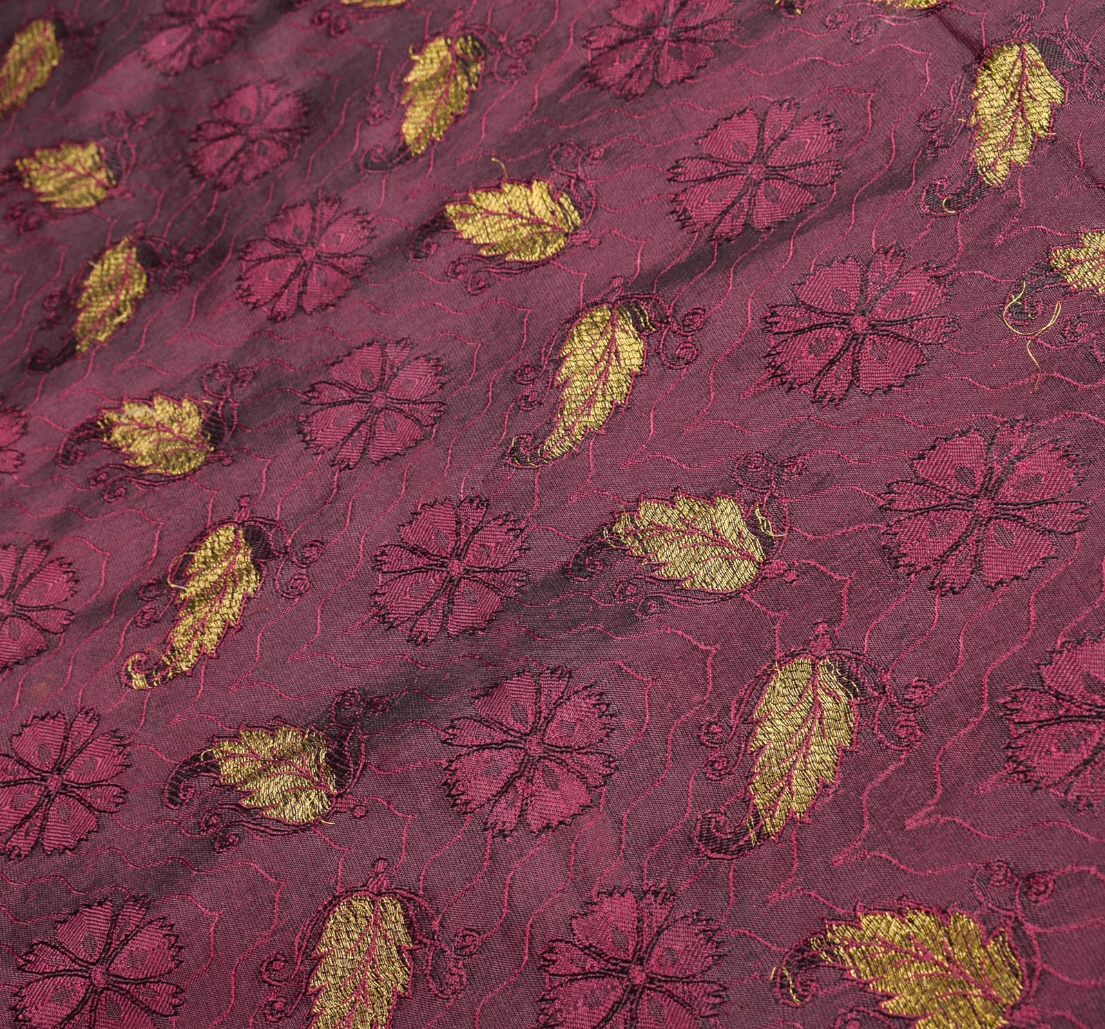 Sushila Vintage Pure Kanjivaram Silk Saree Woven Gold Zari Wine Sari Fabric