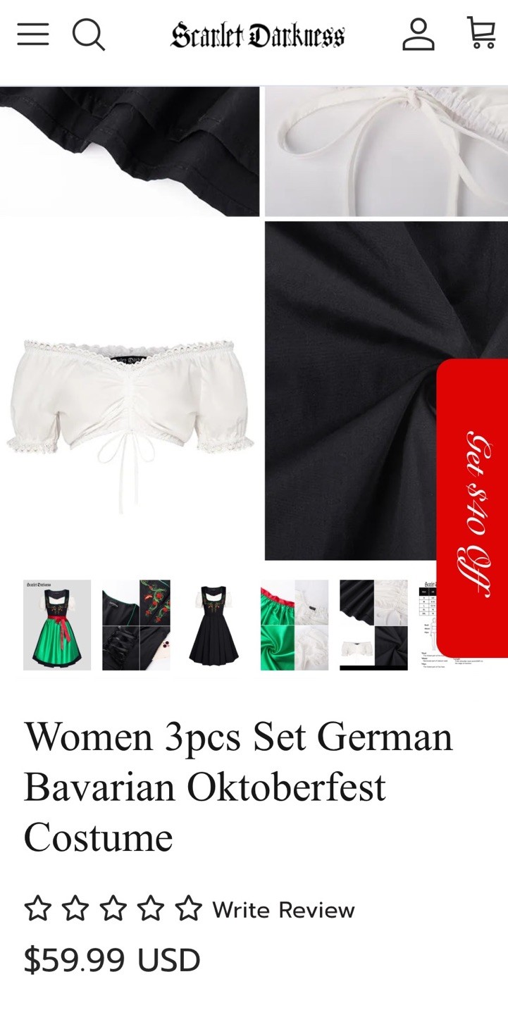 Dirndl Oktoberfest German Beer Fest Bavarian Brewery SM Halloween Carnival