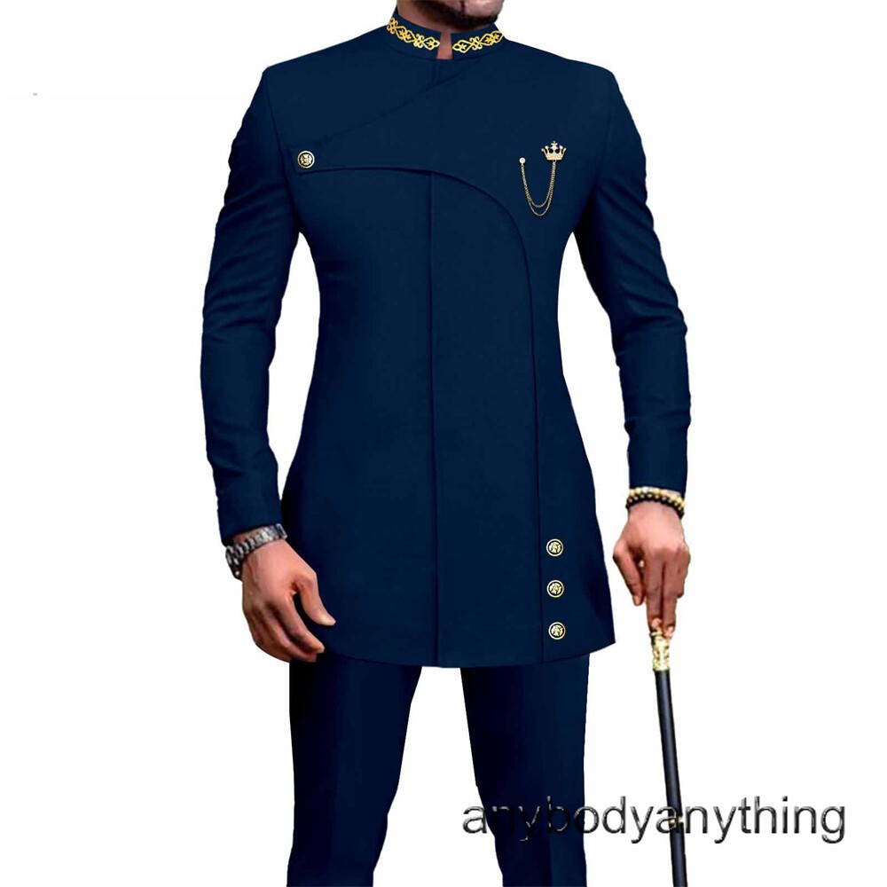 Men African Suits Dashiki Jacket and Pants 2 Piece Set Formal Dress Outfits