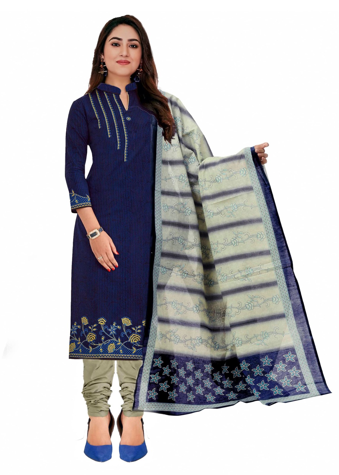 Miraan Cotton Readymade Salwar Suit Blue XL | MIRAANSGPRI1521XL