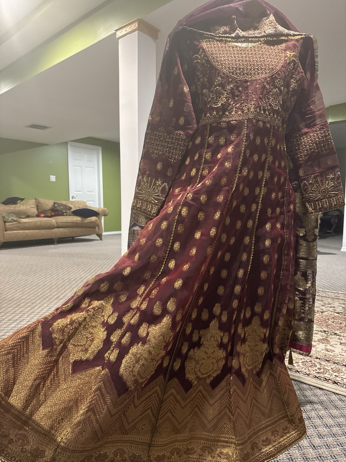 Angarkha Pishwas Pakistani Indian Designer Sapphire Salwar Kameez Heavy Emb L/XL