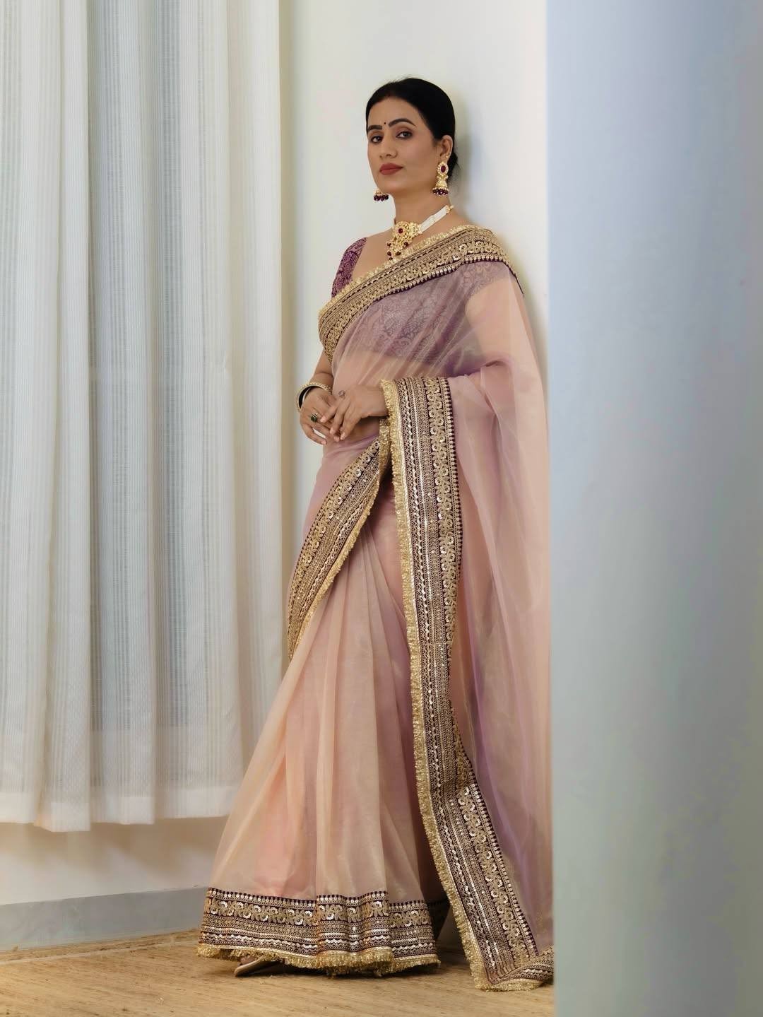 Designer Bollywood Soft Twill Net Saree Sequin Embroidery Party Wedding Sari