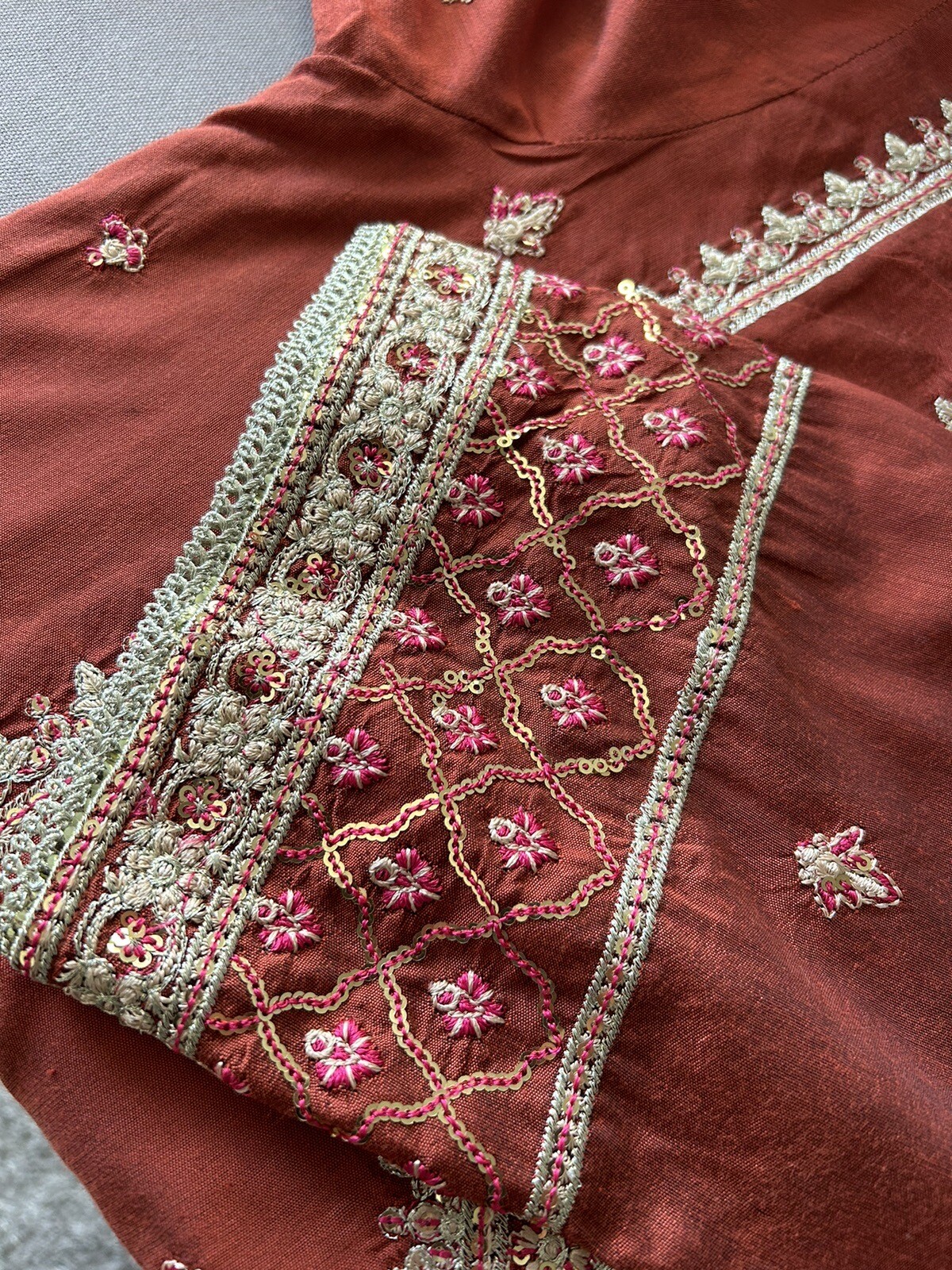 Pakistani Designer Orient Pret Wear Sz 10 Nwt Cotton Silk Organza Dupatta 3pc