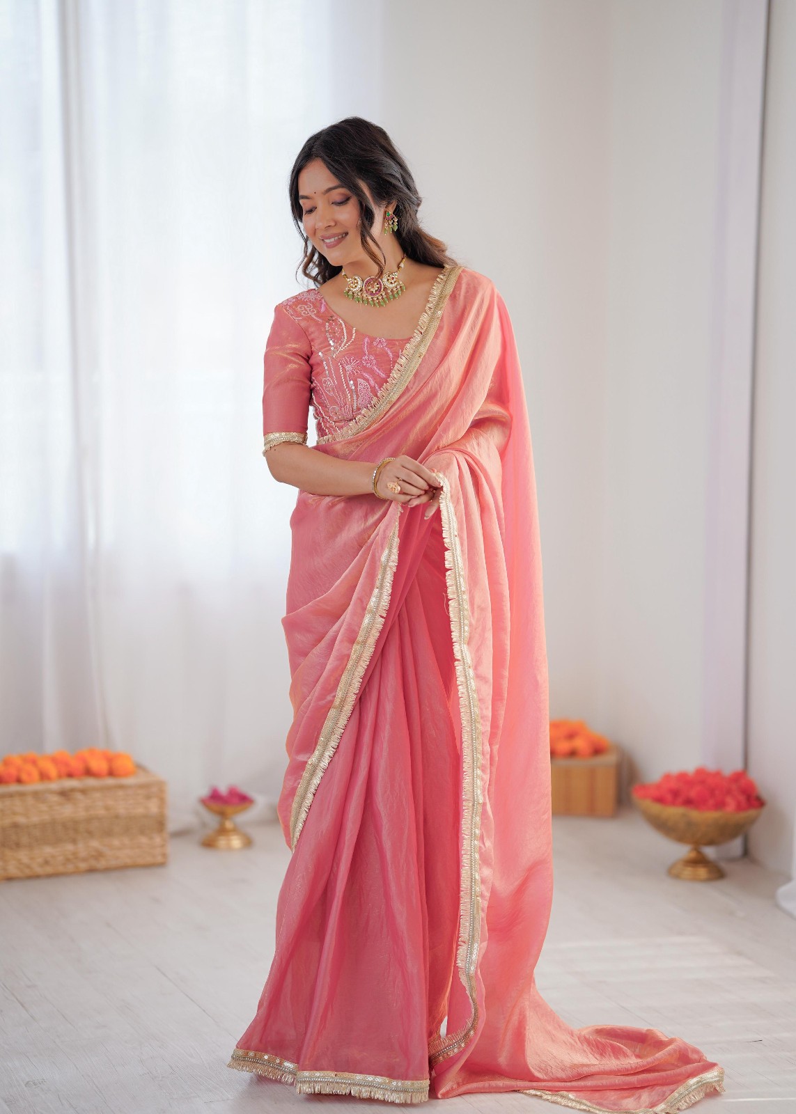 Designer Pre Draped Saree Blouse Bollywood Party Wear Saree Ready To Wear Sari