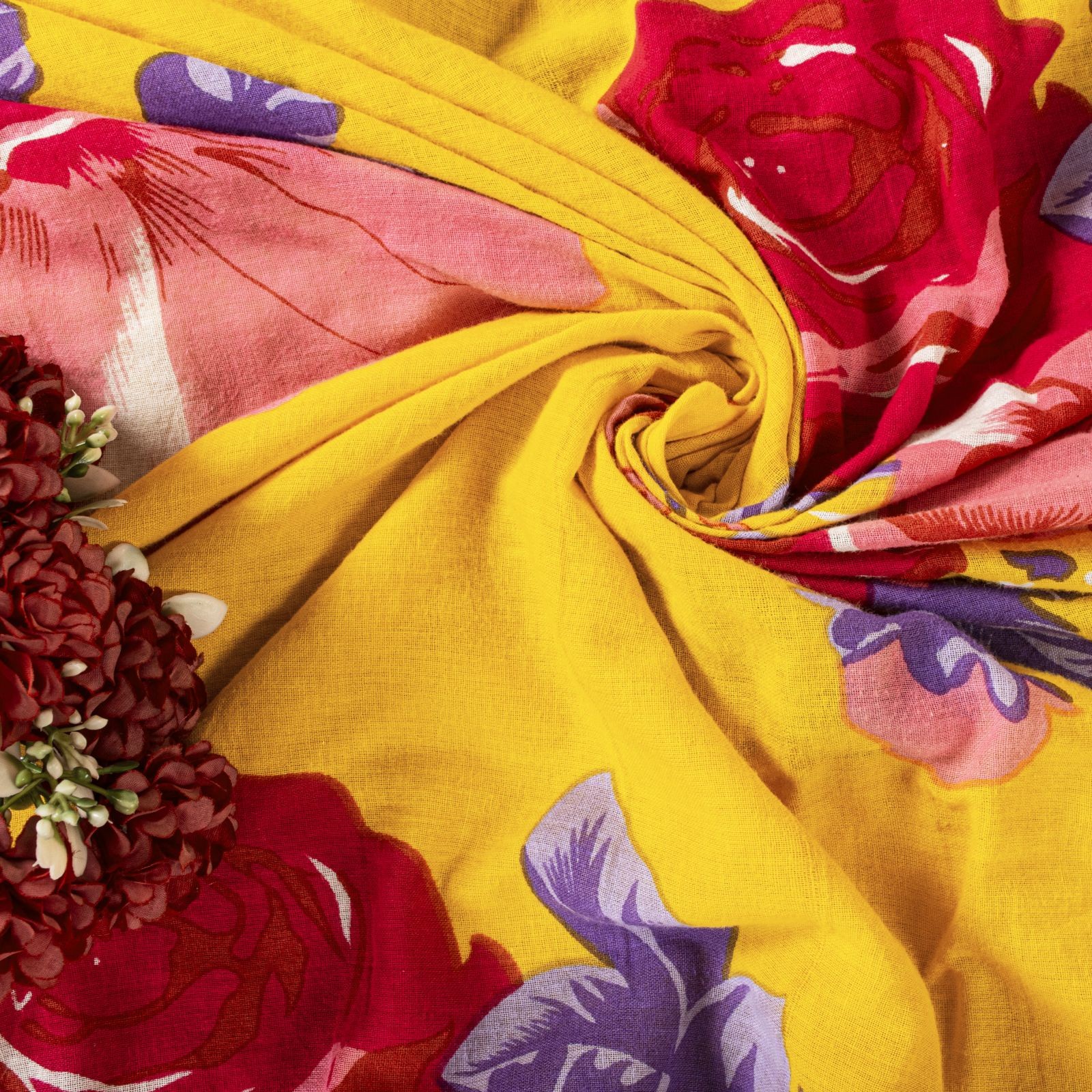 Sanskriti Vintage Saree Yellow Soft Pure Cotton Floral Digital Print Sari 5+Yd