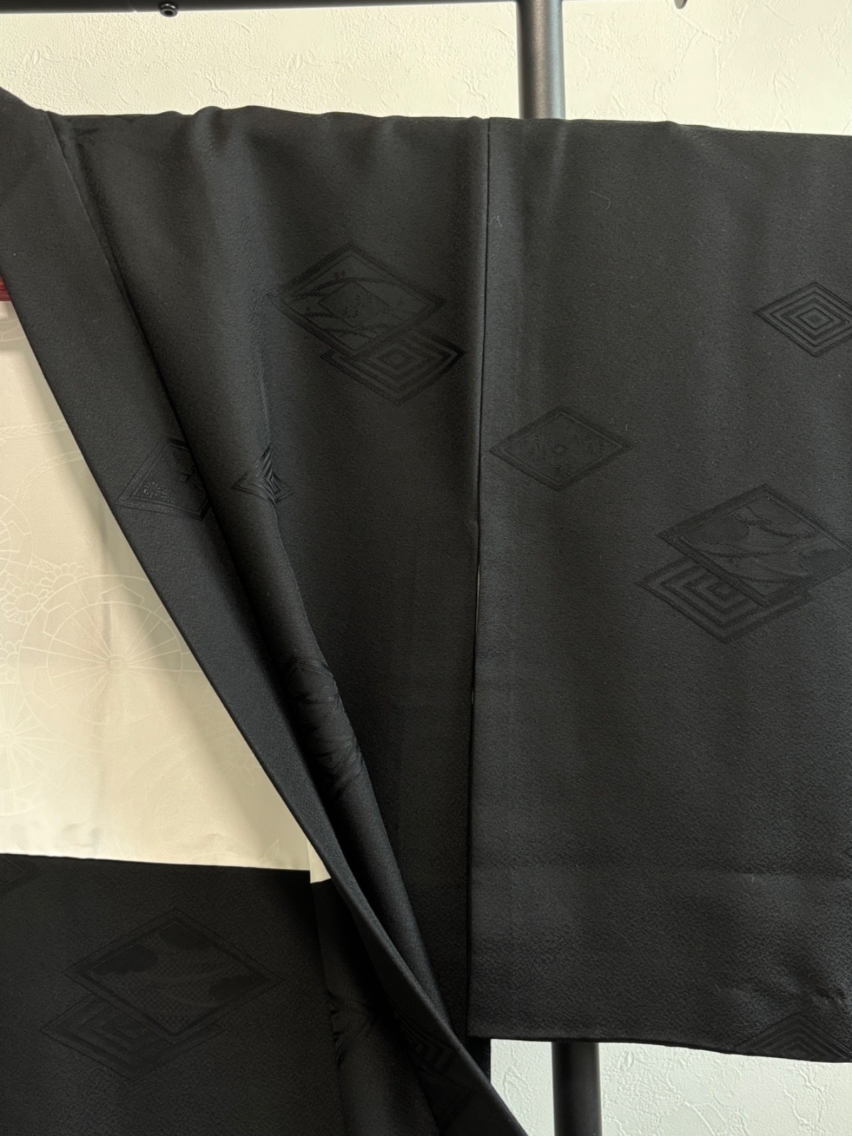Vintage Japanese Black Haori Kimono Jacket Tonal Geometric Pattern from Japan