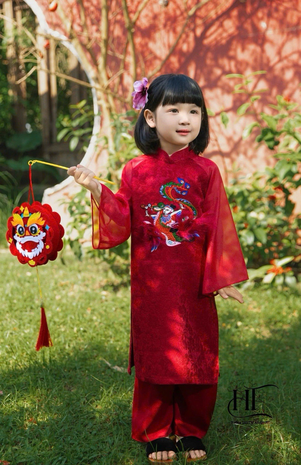 AO DAI CON GAI GIRLS RED 9-10 Years