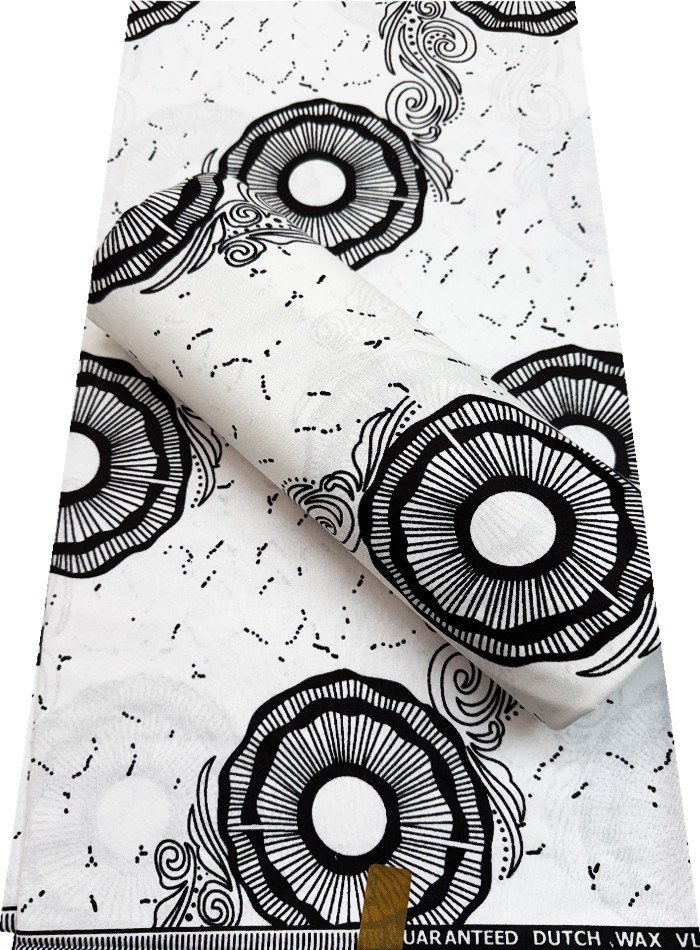 Sell by 3 Yards African Super Quality Wax Prints -White-Black