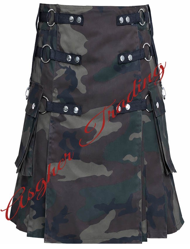 Men’s Scottish Gothic Fashion Urban Camouflage Utility Kilt Custom Size kilts