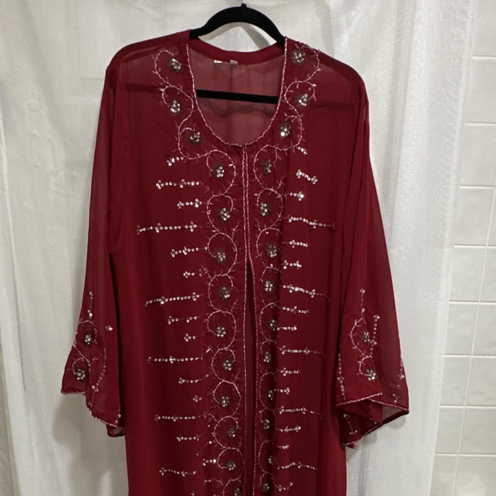 Red Embroidered Sequin Sheer Women’s Kaftan One Size