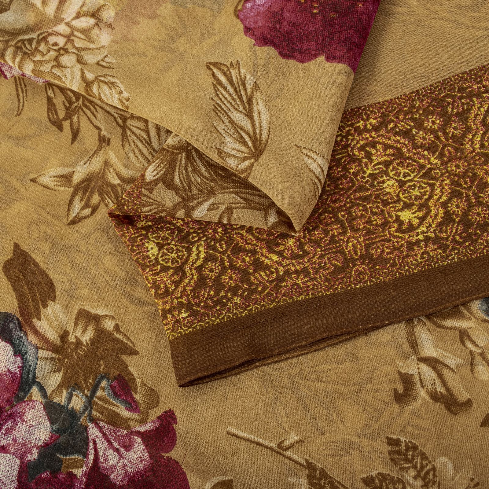 Sanskriti Vintage Saree Brown Georgette Digital Print Floral Sari 5 Yard Fabric