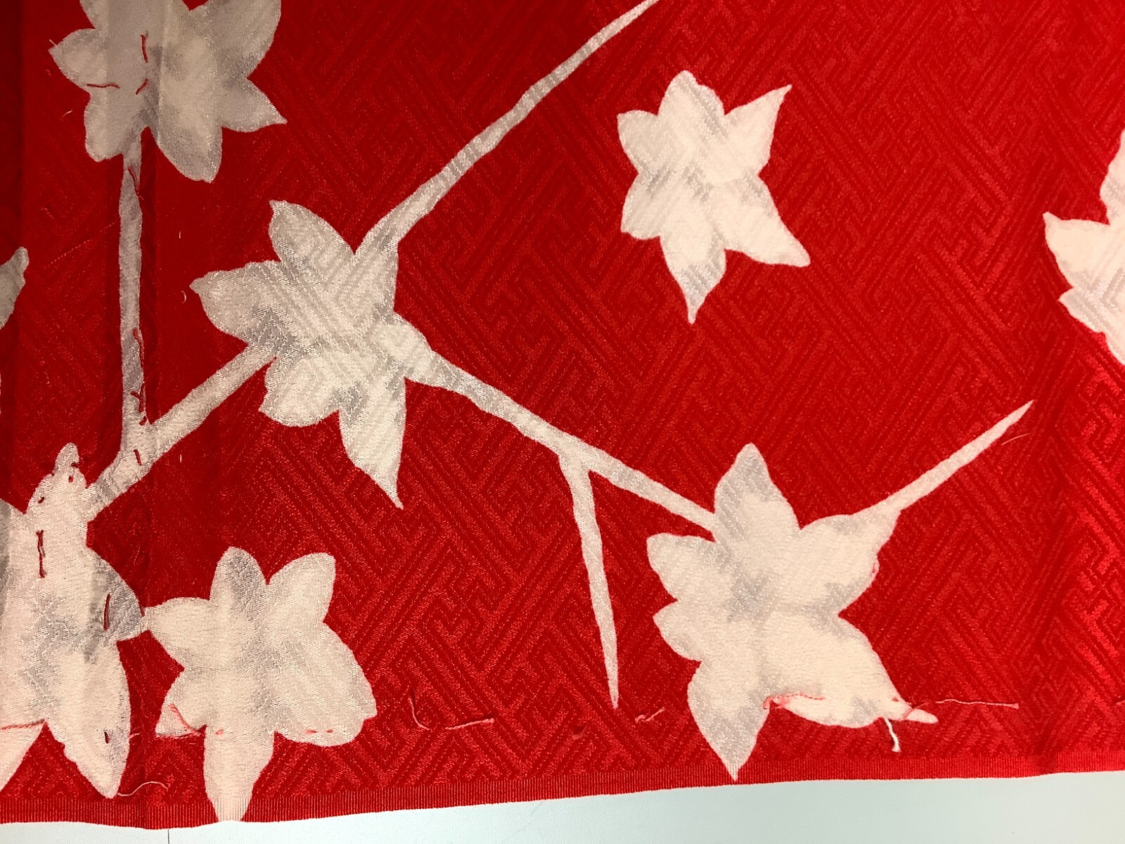 Japanese Vintage Kimono Fabric cloth Boro silk red Maple scrub dirt 30.3×13.3in